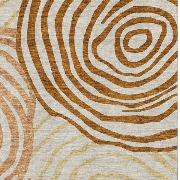 HomeRoots 5' X 8' Stylish Terra Cotta Beige & Gold Abstract Washable Area Rug with UV Protection & Durability 664232