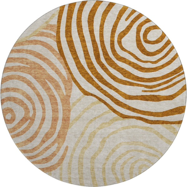 HomeRoots 8' Terra Cotta Beige Gold Abstract Round Rug – Washable, UV-Protected, Stain-Resistant Beauty! 664233