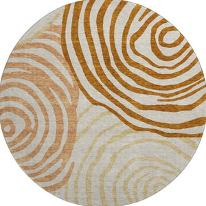 HomeRoots 8' Terra Cotta Beige Gold Abstract Round Rug – Washable, UV-Protected, Stain-Resistant Beauty! 664233