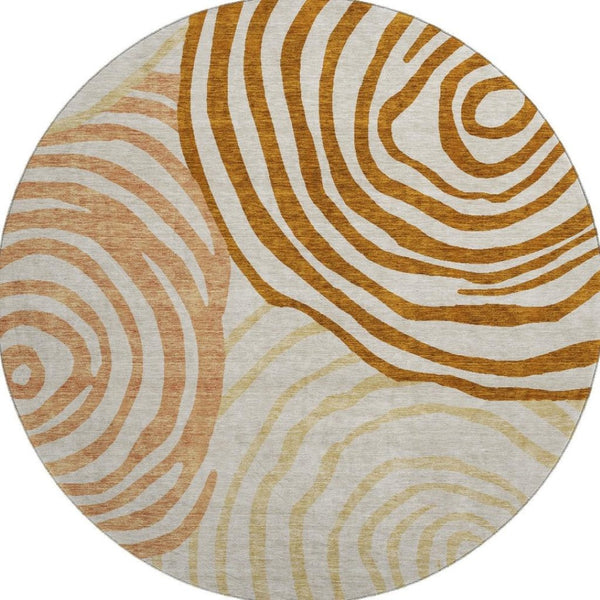 HomeRoots 8' Terra Cotta Beige Gold Abstract Round Rug – Washable, UV-Protected, Stain-Resistant Beauty! 664233