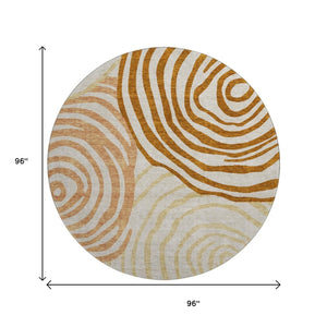 HomeRoots 8' Terra Cotta Beige Gold Abstract Round Rug – Washable, UV-Protected, Stain-Resistant Beauty! 664233
