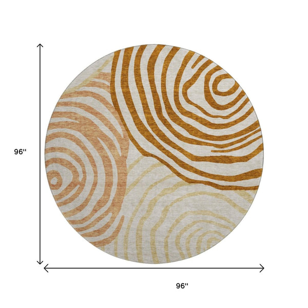HomeRoots 8' Terra Cotta Beige Gold Abstract Round Rug – Washable, UV-Protected, Stain-Resistant Beauty! 664233