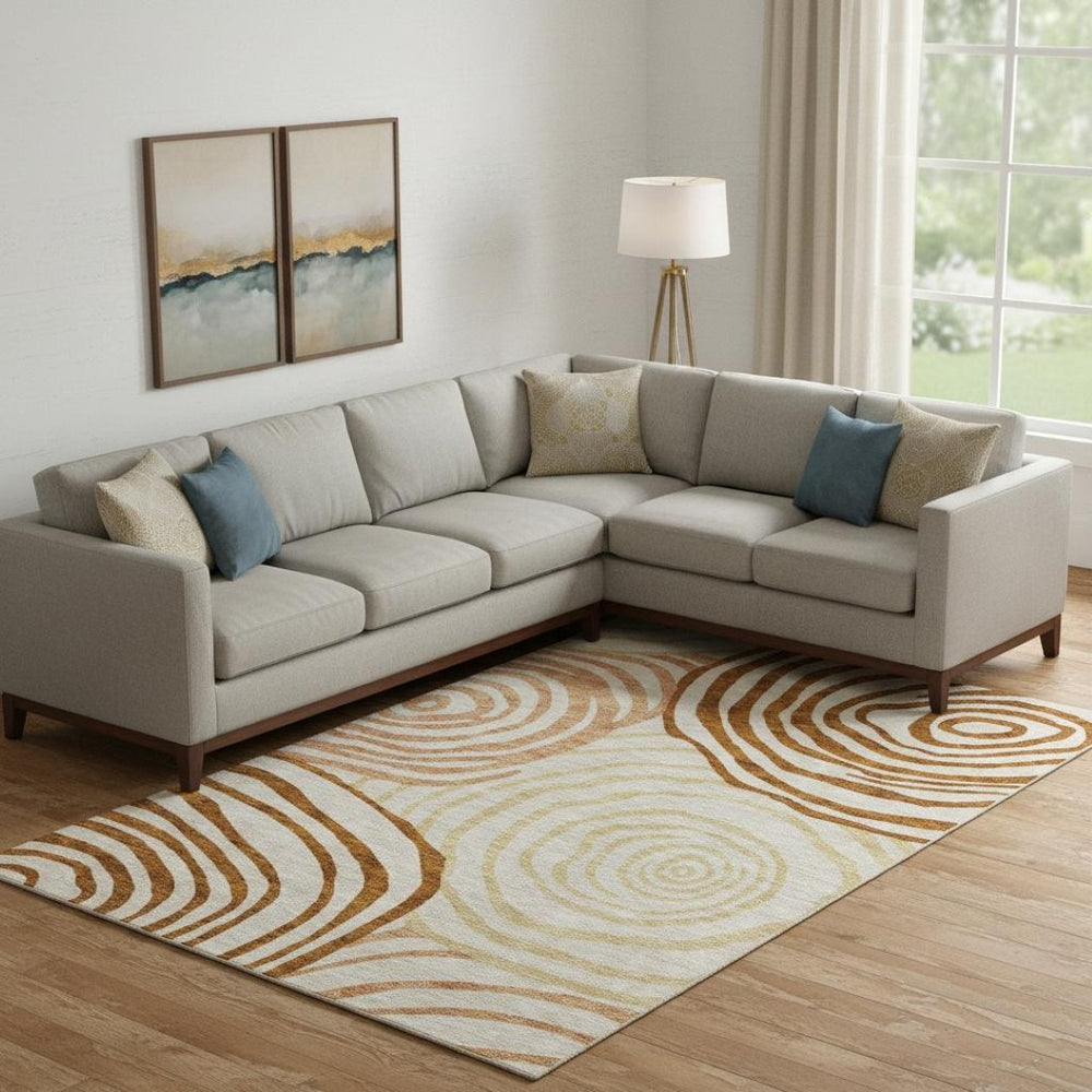 HomeRoots 8' X 10' Terra Cotta Beige & Gold Abstract Area Rug - Washable, UV-Protected, Pet-Friendly Decor 664234