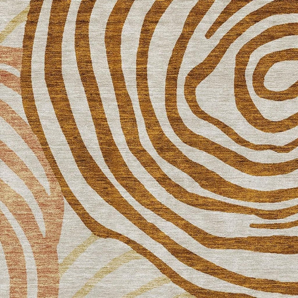 HomeRoots 8' X 10' Terra Cotta Beige & Gold Abstract Area Rug - Washable, UV-Protected, Pet-Friendly Decor 664234