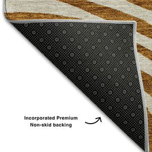 HomeRoots 9' X 12' Abstract Terra Cotta and Gold Washable Area Rug with UV Protection for Modern Homes 664235