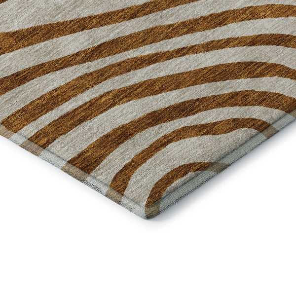 HomeRoots 9' X 12' Abstract Terra Cotta and Gold Washable Area Rug with UV Protection for Modern Homes 664235