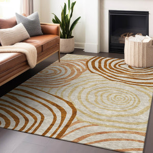HomeRoots 9' X 12' Abstract Terra Cotta and Gold Washable Area Rug with UV Protection for Modern Homes 664235