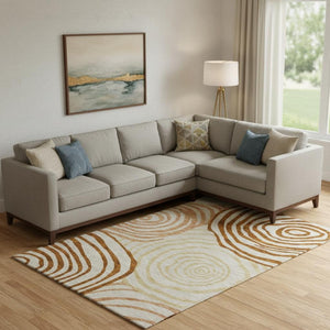HomeRoots 10' Abstract Terra Cotta Beige & Gold Washable Area Rug - UV Protected, Stain-Resistant, Durable Design 664236