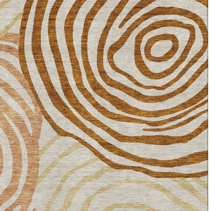 HomeRoots 10' Abstract Terra Cotta Beige & Gold Washable Area Rug - UV Protected, Stain-Resistant, Durable Design 664236