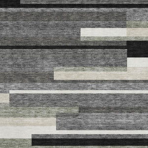 HomeRoots 8' X 10' Striped Area Rug in Black, Gray & Ivory - Durable, Washable, UV-Protected for Family Spaces 664246