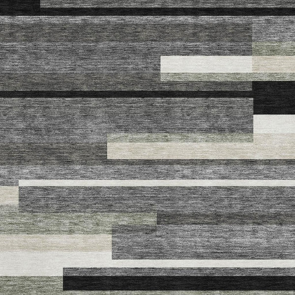 HomeRoots 8' X 10' Striped Area Rug in Black, Gray & Ivory - Durable, Washable, UV-Protected for Family Spaces 664246