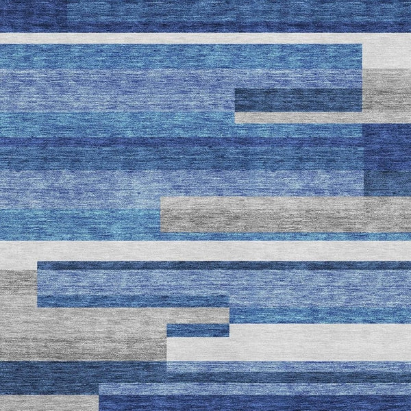 HomeRoots 5' Blue Gray and Ivory Striped Area Rug - Washable, UV Protected, Soft & Durable for Any Space! 664250