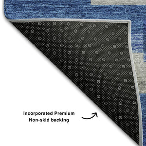 HomeRoots 8' Blue Gray and Ivory Striped Washable Round Rug – Durable, UV-Protected, Perfect for High Traffic Spaces! 664251