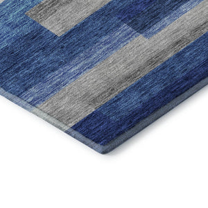 HomeRoots 8' Blue Gray and Ivory Striped Washable Round Rug – Durable, UV-Protected, Perfect for High Traffic Spaces! 664251