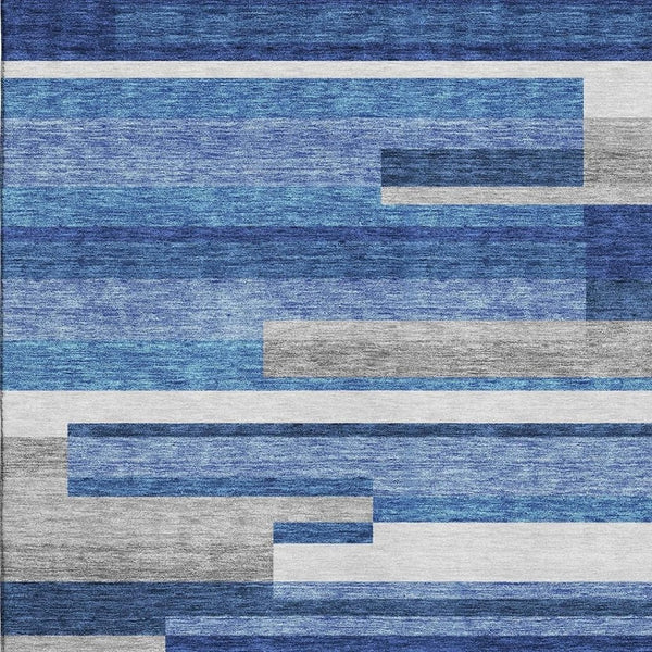 HomeRoots 8' X 10' Stylish Blue Gray & Ivory Striped Area Rug - Washable, UV Protected & Family-Friendly Design 664252