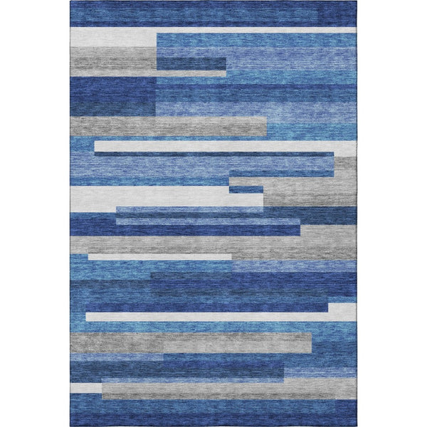 HomeRoots 8' X 10' Stylish Blue Gray & Ivory Striped Area Rug - Washable, UV Protected & Family-Friendly Design 664252