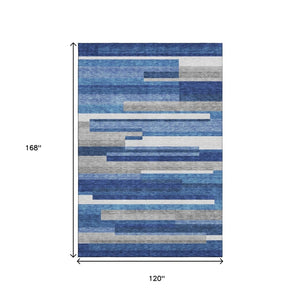 HomeRoots 10' Blue Gray & Ivory Striped Washable Area Rug - UV-Protected, Stain-Resistant, Durable Design for Homes 664254