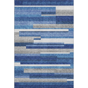HomeRoots 10' Blue Gray & Ivory Striped Washable Area Rug - UV-Protected, Stain-Resistant, Durable Design for Homes 664254