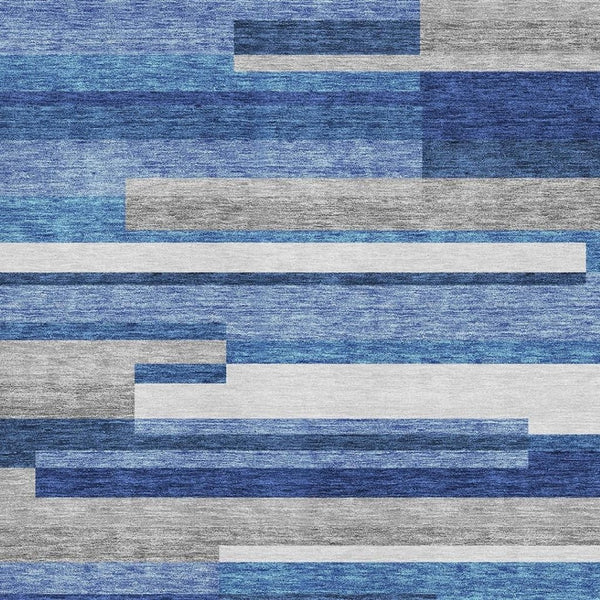 HomeRoots 10' Blue Gray & Ivory Striped Washable Area Rug - UV-Protected, Stain-Resistant, Durable Design for Homes 664254