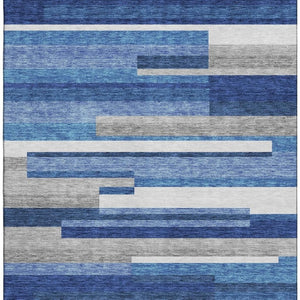 HomeRoots 10' Blue Gray & Ivory Striped Washable Area Rug - UV-Protected, Stain-Resistant, Durable Design for Homes 664254