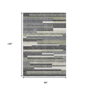 HomeRoots 8' X 10' Charcoal Gray & Silver Striped Area Rug - Washable, UV Protected, Stylish & Durable Design 664270