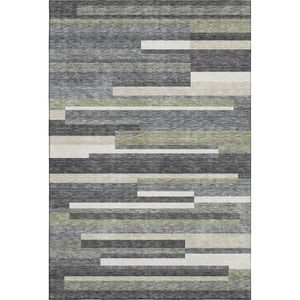 HomeRoots 8' X 10' Charcoal Gray & Silver Striped Area Rug - Washable, UV Protected, Stylish & Durable Design 664270
