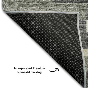 HomeRoots 8' X 10' Charcoal Gray & Silver Striped Area Rug - Washable, UV Protected, Stylish & Durable Design 664270
