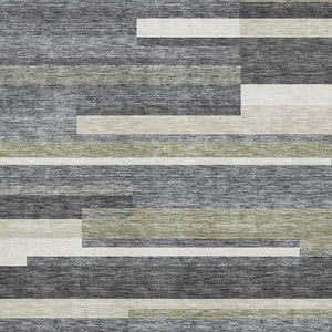 HomeRoots 8' X 10' Charcoal Gray & Silver Striped Area Rug - Washable, UV Protected, Stylish & Durable Design 664270