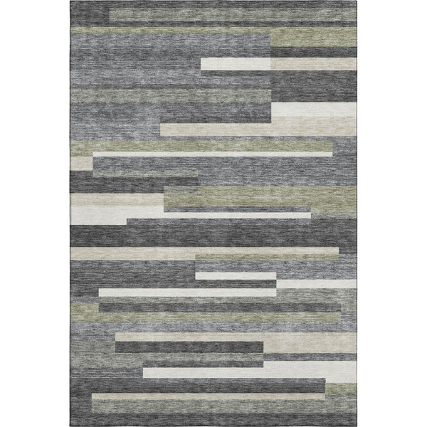 HomeRoots 9' X 12' Charcoal Gray & Silver Striped Washable Area Rug - Durable, UV-Protected, Easy Care Design 664271