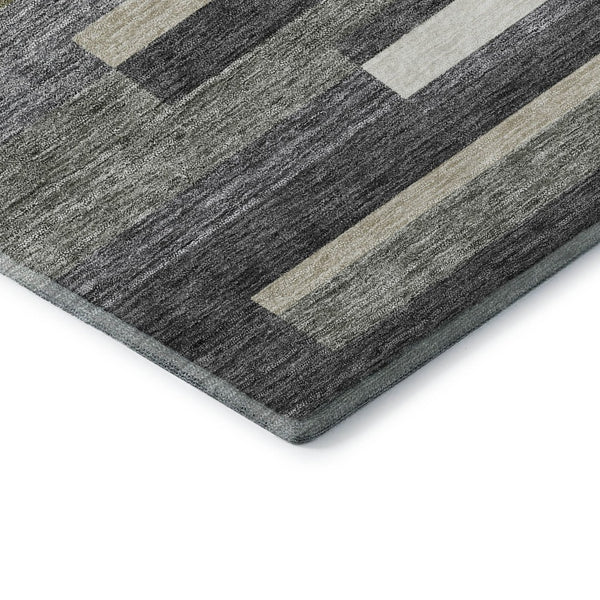HomeRoots 9' X 12' Charcoal Gray & Silver Striped Washable Area Rug - Durable, UV-Protected, Easy Care Design 664271