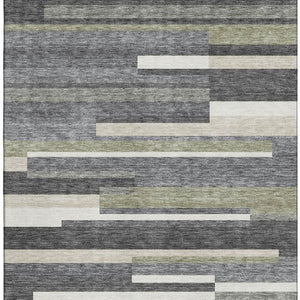HomeRoots 9' X 12' Charcoal Gray & Silver Striped Washable Area Rug - Durable, UV-Protected, Easy Care Design 664271
