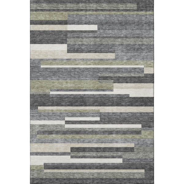 HomeRoots 9' X 12' Charcoal Gray & Silver Striped Washable Area Rug - Durable, UV-Protected, Easy Care Design 664271