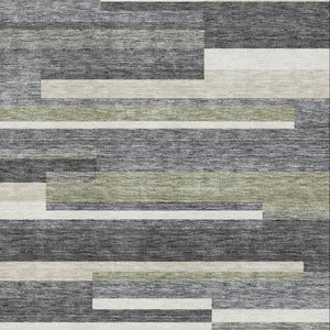 HomeRoots 10' Charcoal Gray & Silver Striped Washable Area Rug - Durable, UV-Protected, & Stain-Resistant Design 664272