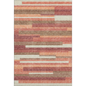 HomeRoots 5' X 8' Coral Taupe & Orange Striped Washable Area Rug - Durable, UV Protected & Easy to Clean! 664274