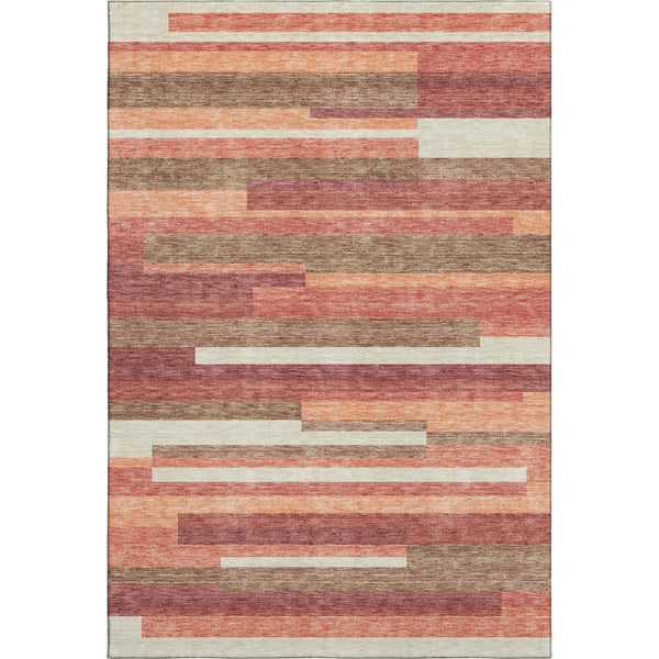 HomeRoots 5' X 8' Coral Taupe & Orange Striped Washable Area Rug - Durable, UV Protected & Easy to Clean! 664274