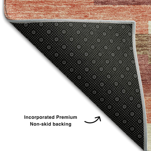 HomeRoots 5' X 8' Coral Taupe & Orange Striped Washable Area Rug - Durable, UV Protected & Easy to Clean! 664274