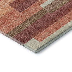 HomeRoots 5' X 8' Coral Taupe & Orange Striped Washable Area Rug - Durable, UV Protected & Easy to Clean! 664274