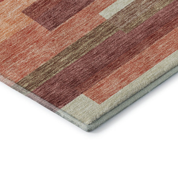 HomeRoots 5' X 8' Coral Taupe & Orange Striped Washable Area Rug - Durable, UV Protected & Easy to Clean! 664274