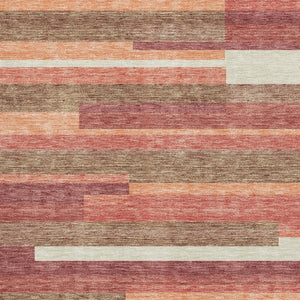 HomeRoots 5' X 8' Coral Taupe & Orange Striped Washable Area Rug - Durable, UV Protected & Easy to Clean! 664274