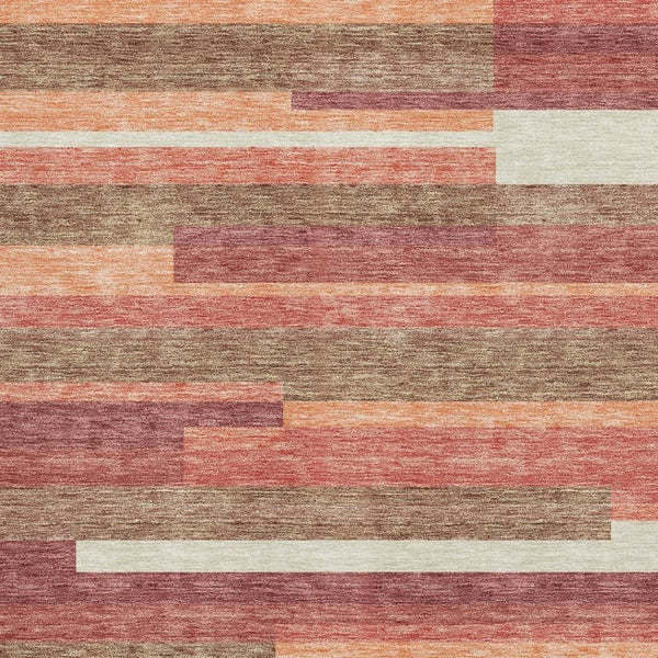 HomeRoots 5' X 8' Coral Taupe & Orange Striped Washable Area Rug - Durable, UV Protected & Easy to Clean! 664274