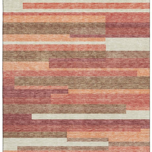 HomeRoots 5' X 8' Coral Taupe & Orange Striped Washable Area Rug - Durable, UV Protected & Easy to Clean! 664274