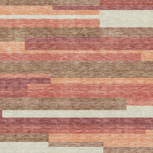 HomeRoots 8' X 10' Coral Taupe & Orange Striped Area Rug - Washable, UV-Protected, Perfect for Families & Pets 664276