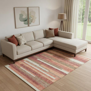 HomeRoots 9' Coral Taupe & Orange Striped Washable Area Rug - UV Protected, Durable & Stylish for Any Space 664277