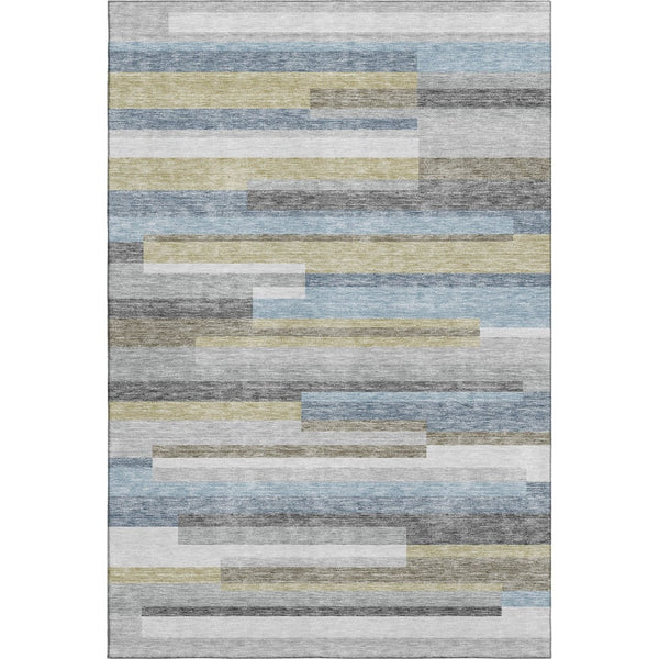 HomeRoots 5' X 8' Striped Gray Blue and Ivory Washable Area Rug with UV Protection for Stylish Living Spaces 664280