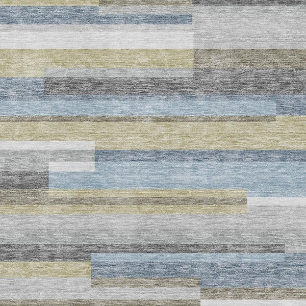 HomeRoots 5' X 8' Striped Gray Blue and Ivory Washable Area Rug with UV Protection for Stylish Living Spaces 664280