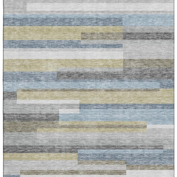 HomeRoots 5' X 8' Striped Gray Blue and Ivory Washable Area Rug with UV Protection for Stylish Living Spaces 664280