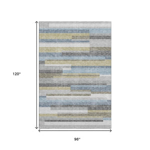 HomeRoots 8' X 10' Stylish Gray-Blue and Ivory Striped Area Rug - Washable, UV Protected, Durable, Easy Care! 664282