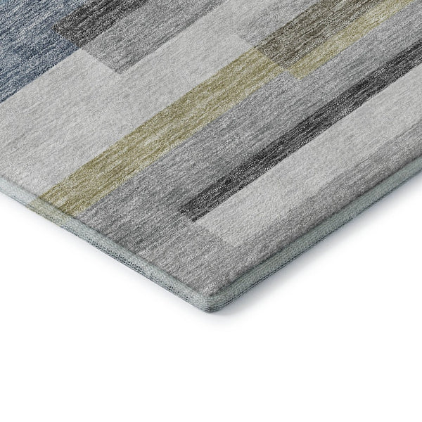 HomeRoots 8' X 10' Stylish Gray-Blue and Ivory Striped Area Rug - Washable, UV Protected, Durable, Easy Care! 664282