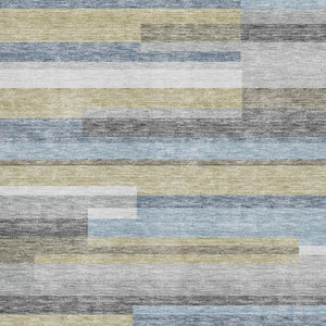 HomeRoots 8' X 10' Stylish Gray-Blue and Ivory Striped Area Rug - Washable, UV Protected, Durable, Easy Care! 664282