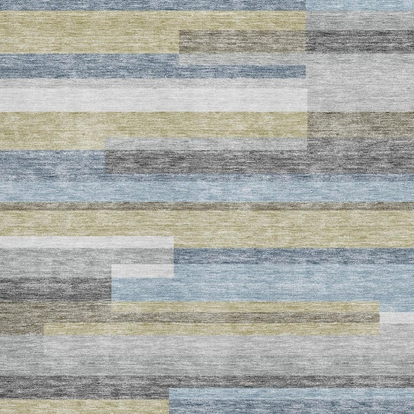 HomeRoots 8' X 10' Stylish Gray-Blue and Ivory Striped Area Rug - Washable, UV Protected, Durable, Easy Care! 664282